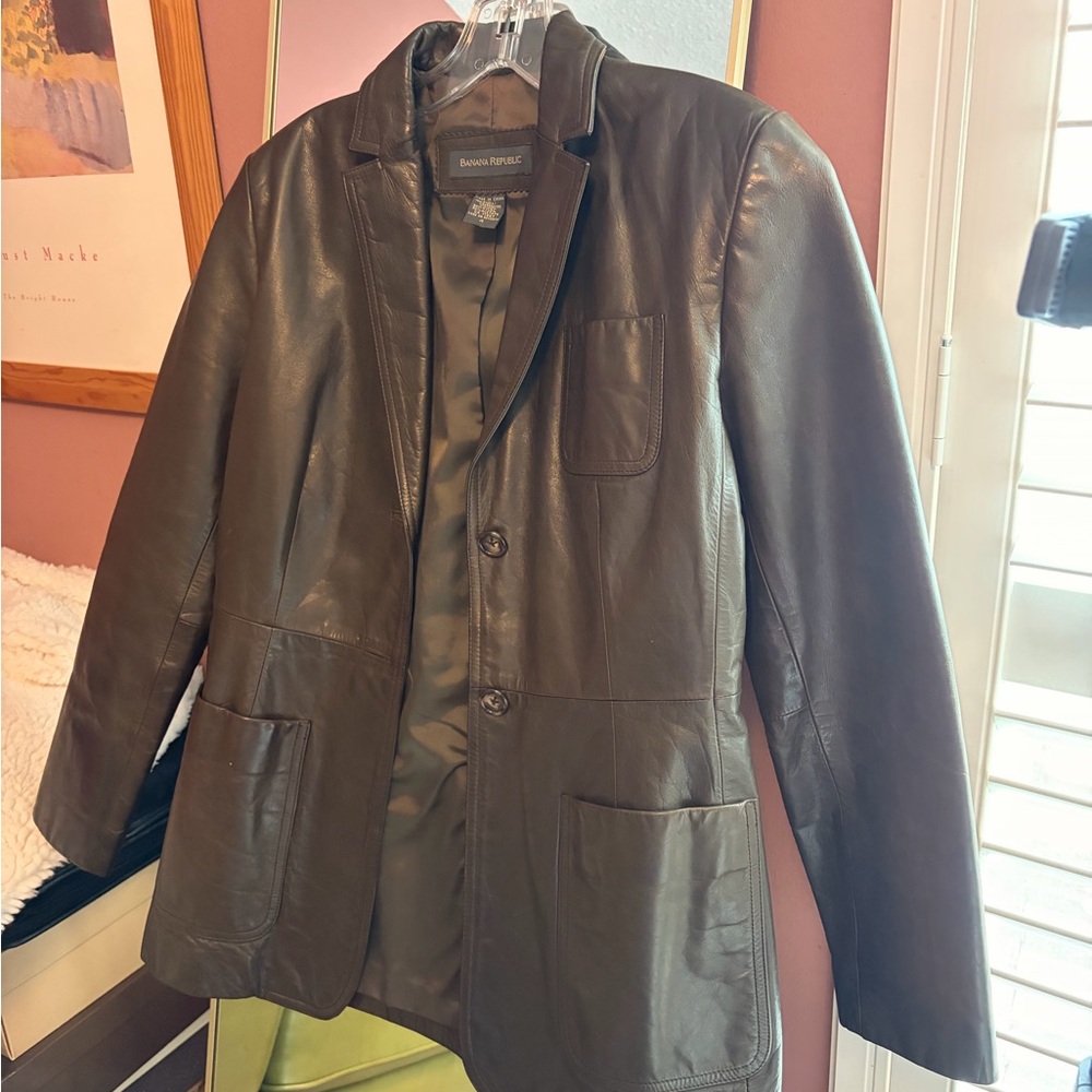 Banana Republic Dark Brown Leather Coat